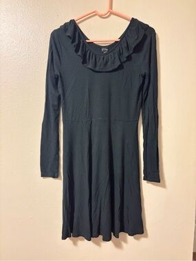 Kids Black Long Sleeve Ruffle Neck Dress